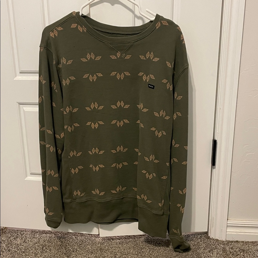 RVCA Olive Green Sweater with Tan Pattern